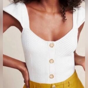 Anthropologie Coral Ribbed Knit Button Ruffle Sleeve Tank - Size XS